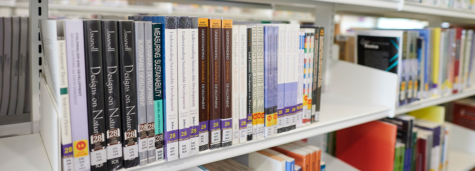 Shelf of library books