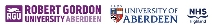RGU, University of Aberdeen and NHS Highland logos