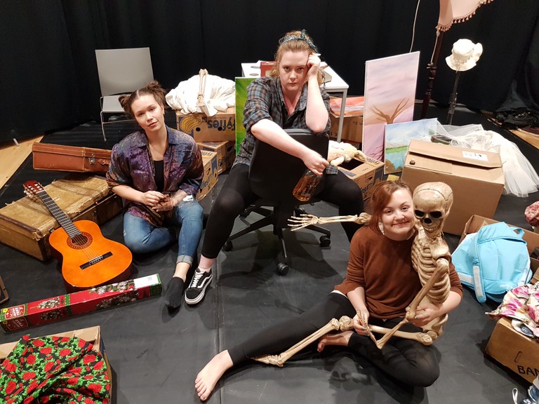 Petra Stolfa, Katie Watson and Amy McEwan in rehearsals for One Man’s Junk.