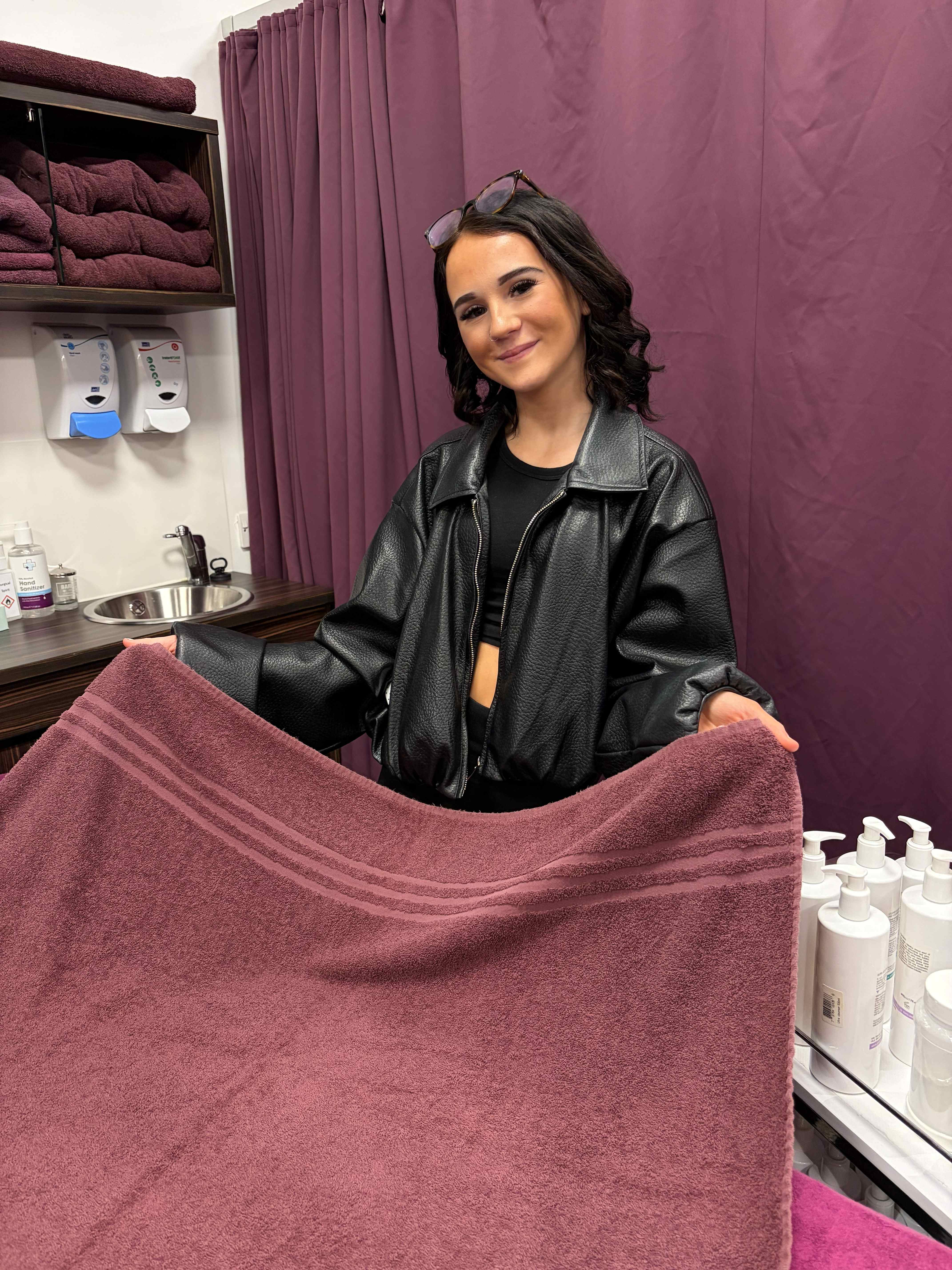 female student in the beauty room