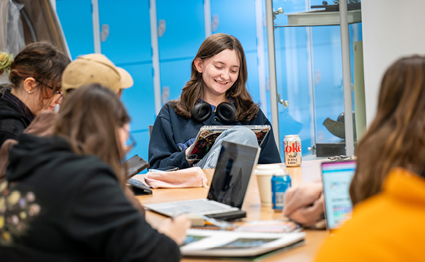 UHI Inverness students studying in campus social area