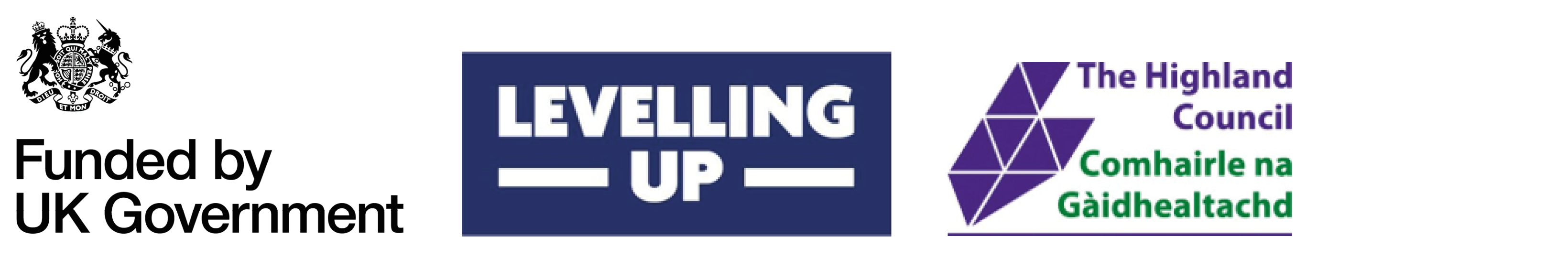 UK Government logo - Levelling up logo - The Highland Council logo