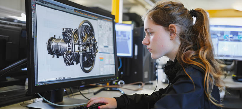 Student sat at a computer using design software