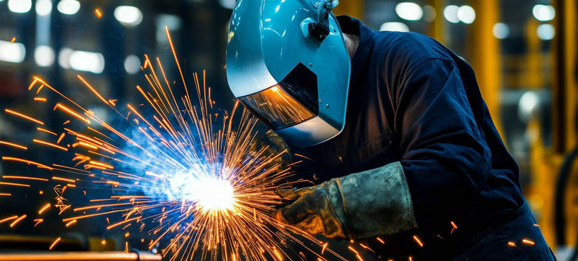 Welder welding metals together Welder welding metals together