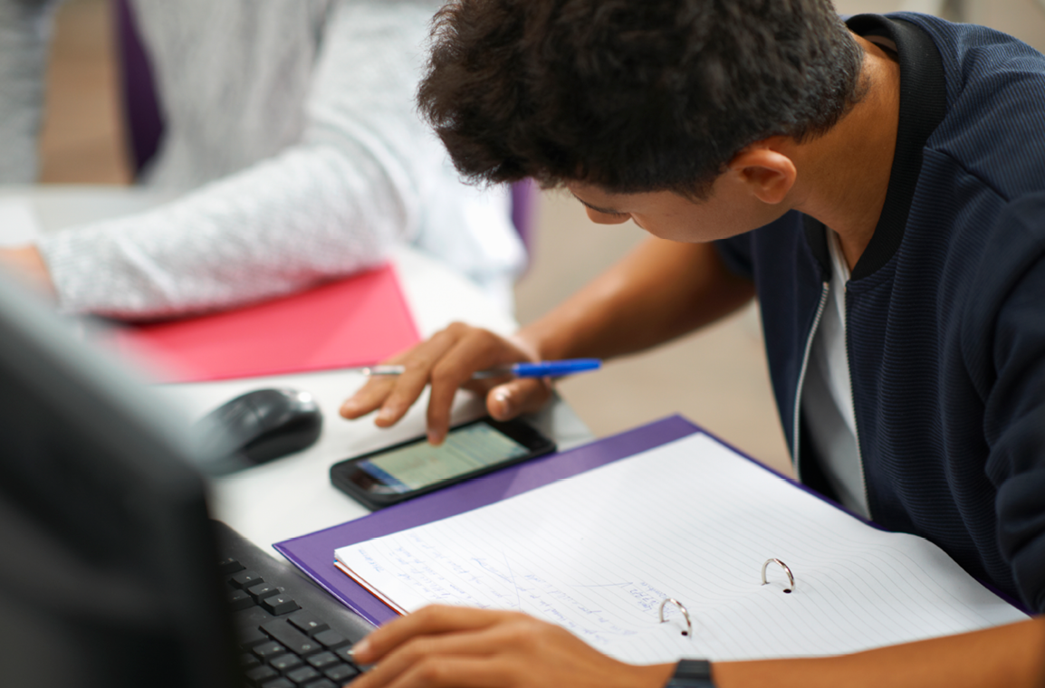 Student working at a desk
